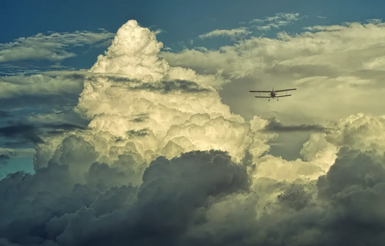 Photo wallpaper The sky, Clouds, The plane, Flight, Clouds, Sky, Aviation, Airplane