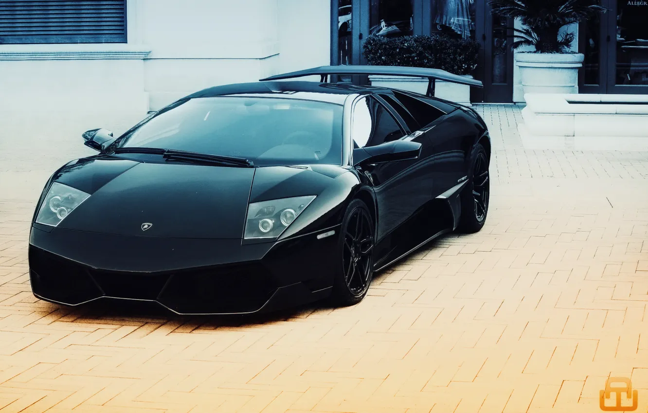 Photo wallpaper black, lamborghini, black, murcielago, Lamborghini, Murcielago, lp670-4 sv