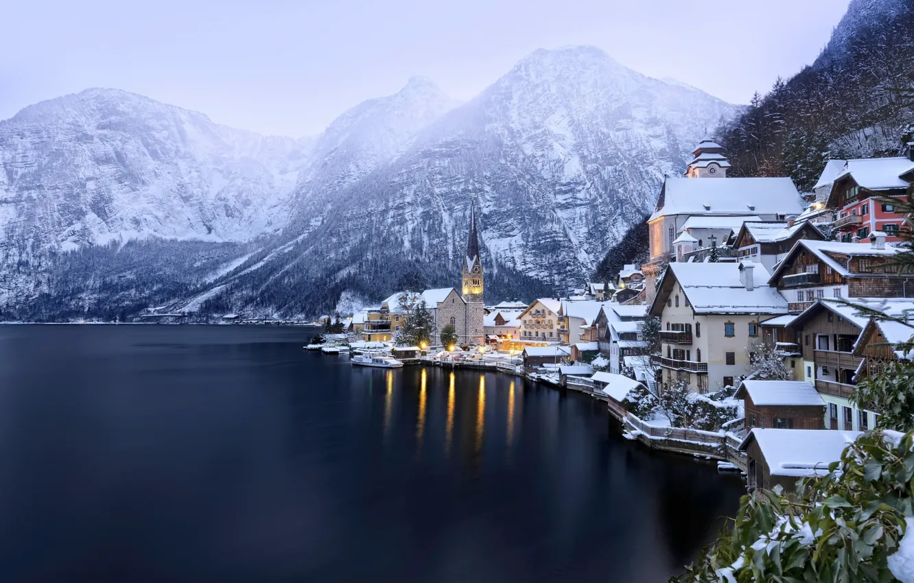 Photo wallpaper winter, snow, mountains, lake, Austria