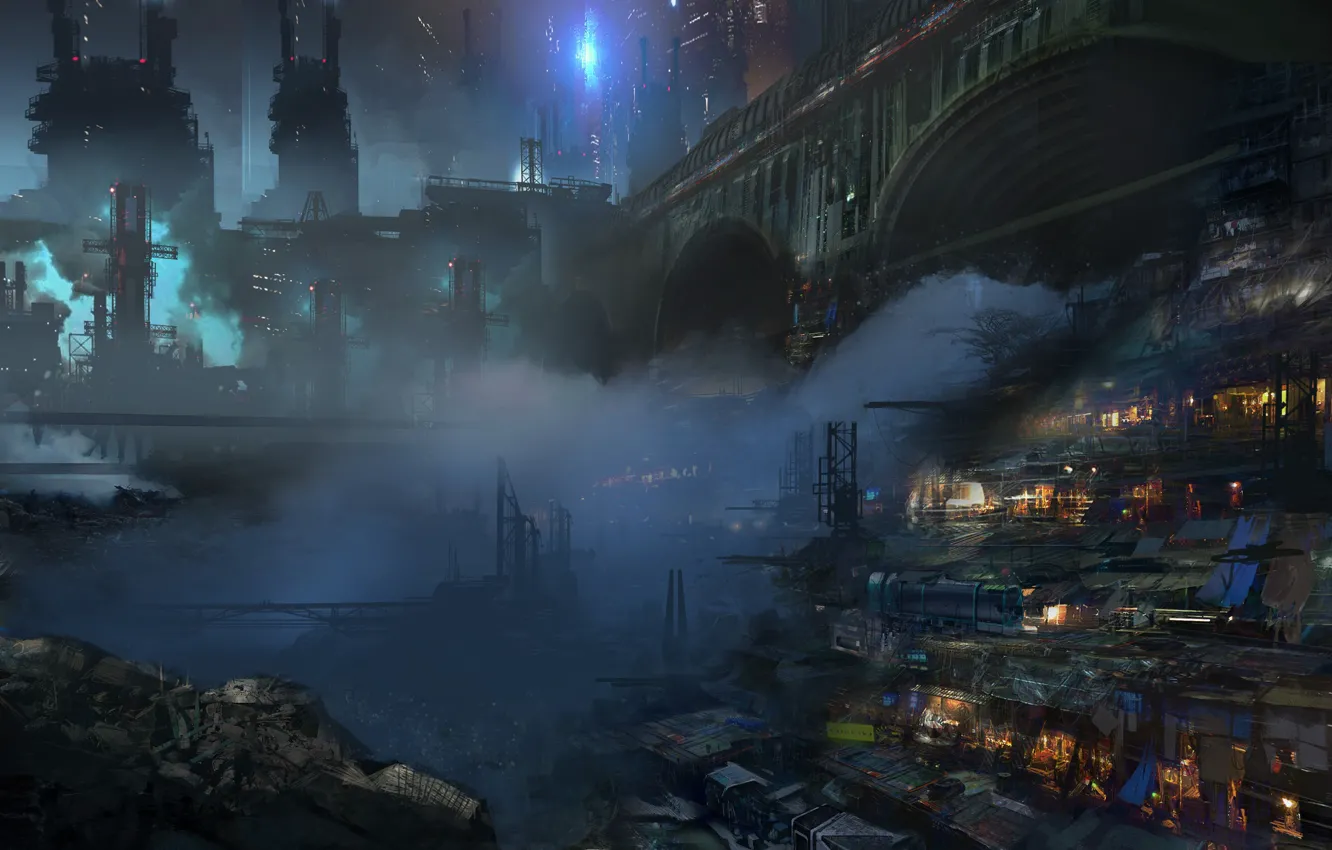 Photo wallpaper bridge, construction, buildings, could, Rememberme preprod