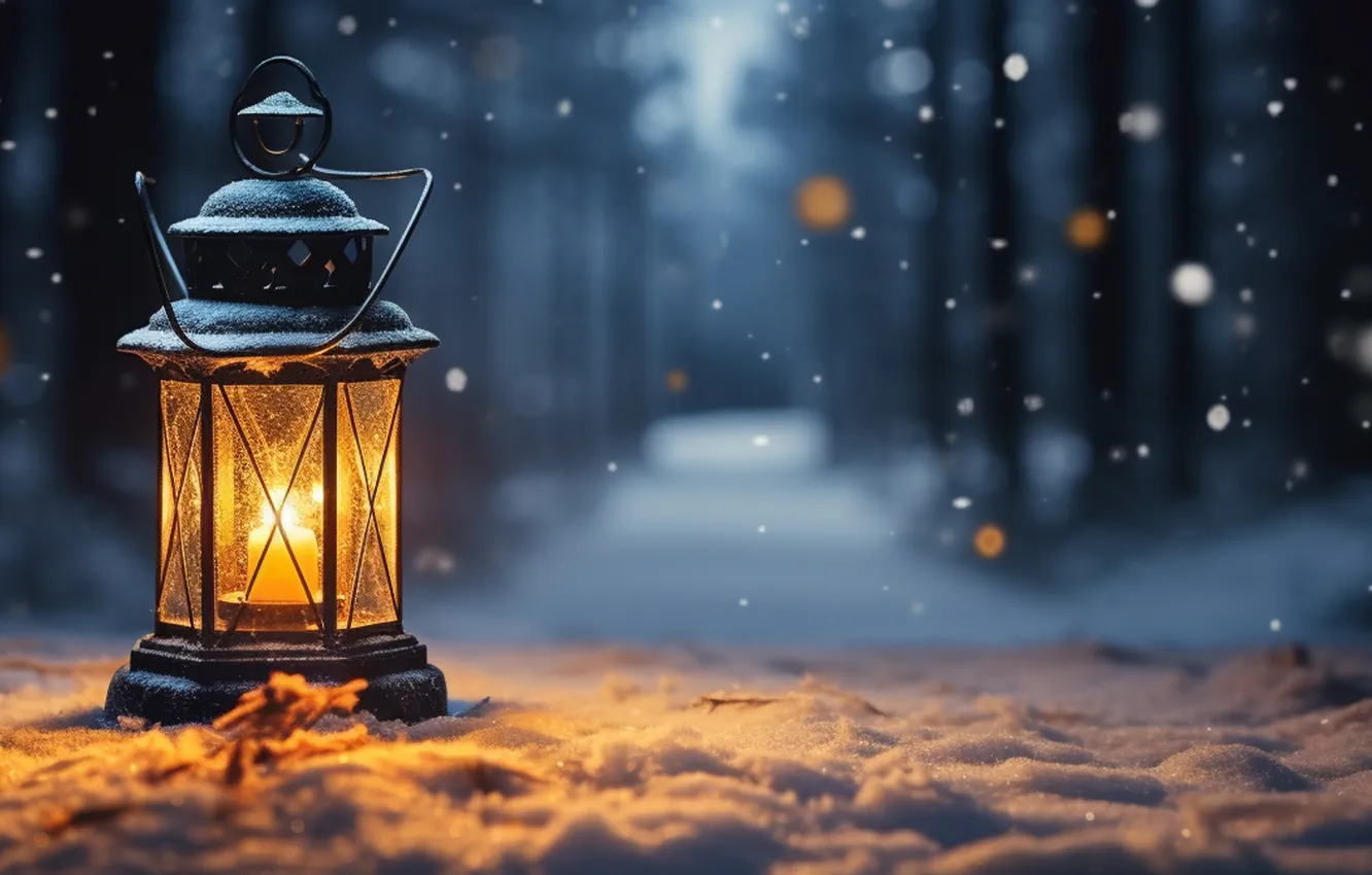 Photo wallpaper winter, snow, night, new year, Christmas, lights, Christmas, night