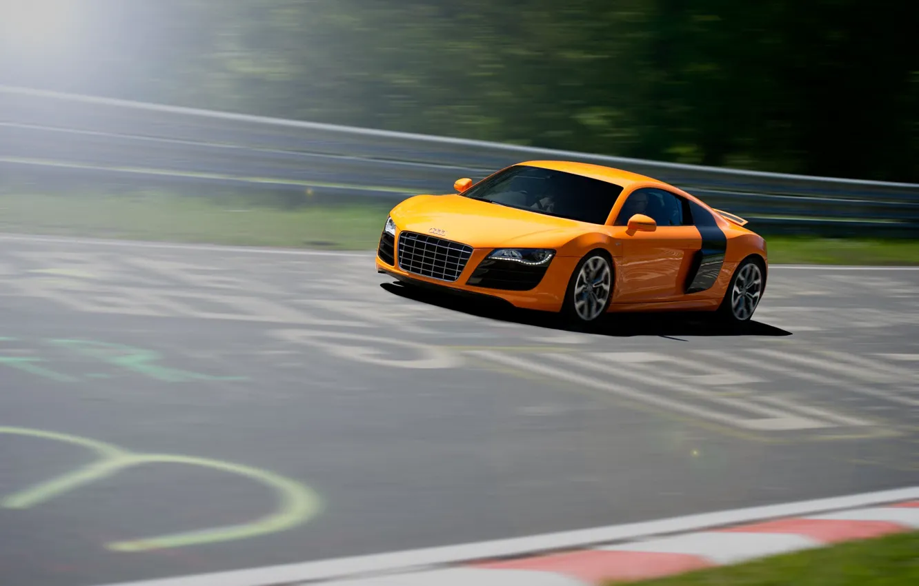 Photo wallpaper Audi, Orange, Speed, Orange, Speed, Supercar, Track, Supercar
