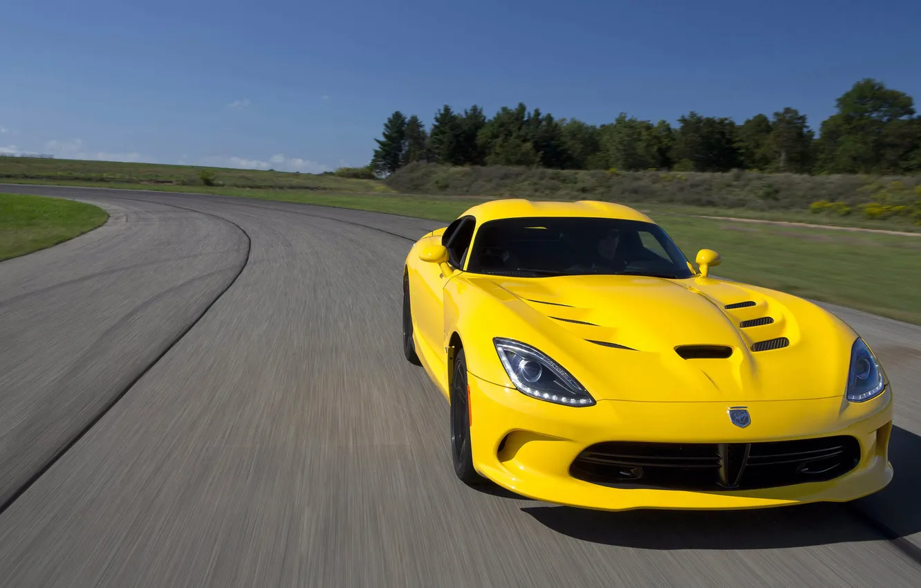Photo wallpaper road, forest, movement, Dodge, Viper, front view, Dodge Viper