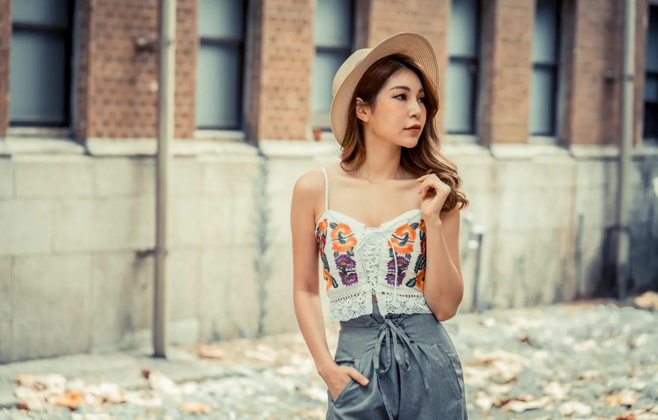 Photo wallpaper girl, hat, Asian