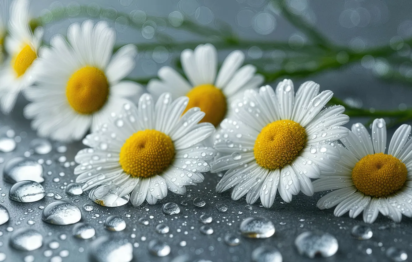 Photo wallpaper water, background, drops, petals