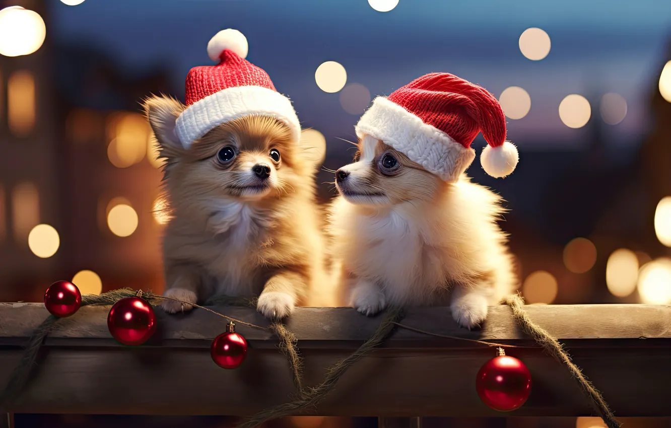 Photo wallpaper look, lights, each, gift, new year, dog, Christmas, face