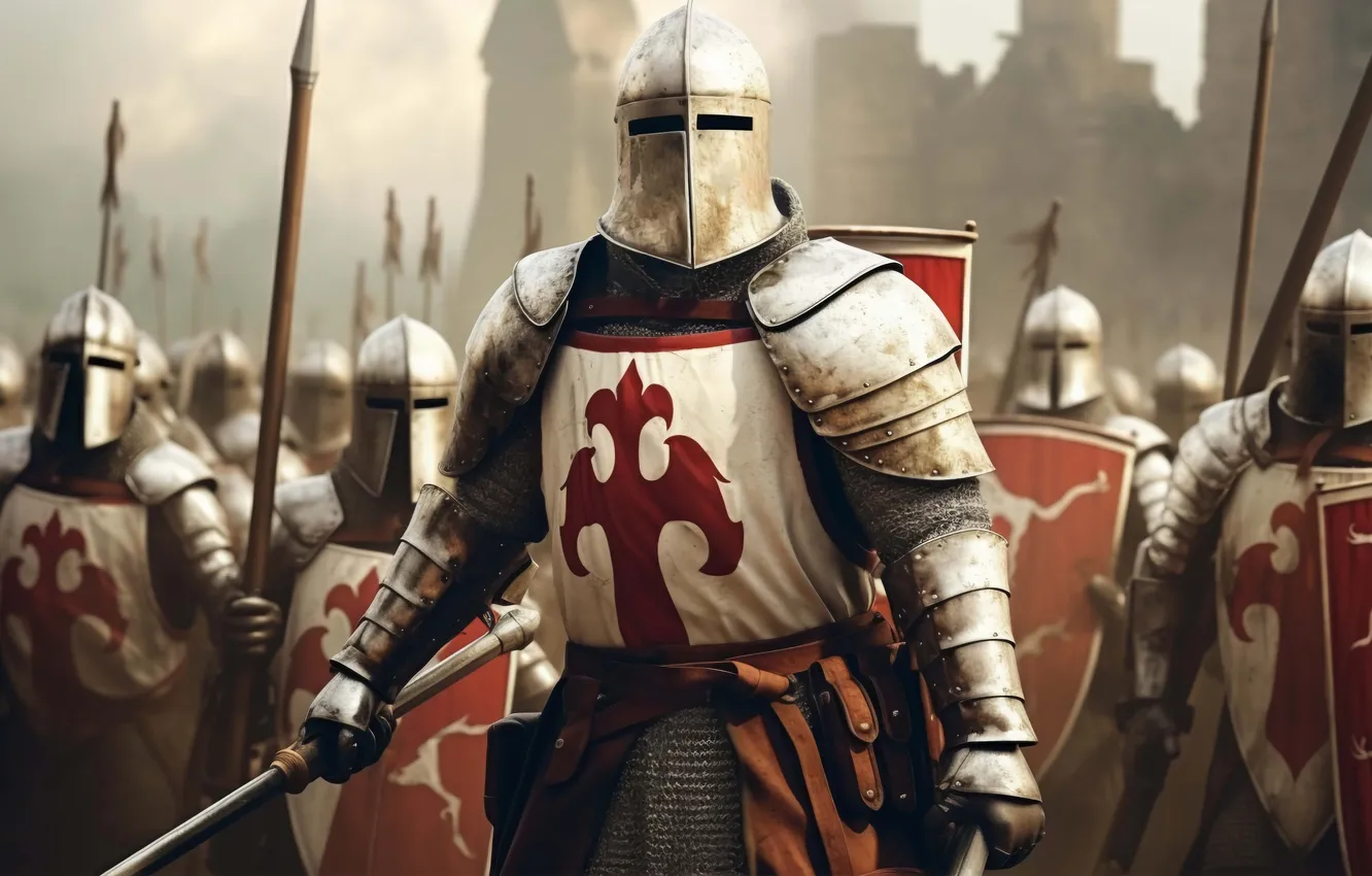 Photo wallpaper armor, helmet, spear, knight, the middle ages, digital art, AI art, The Art of Artificial …