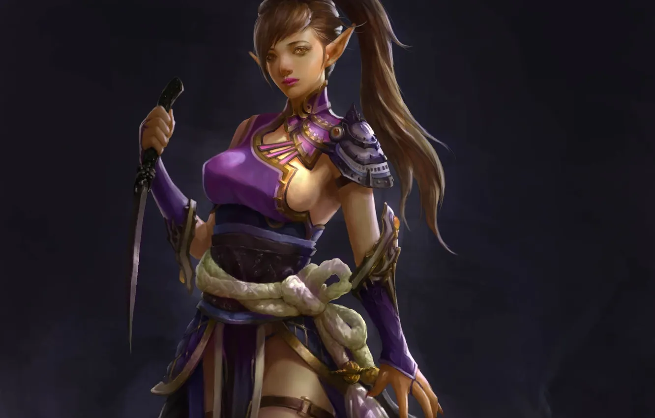Photo wallpaper girl, fantasy, art, dagger, elf