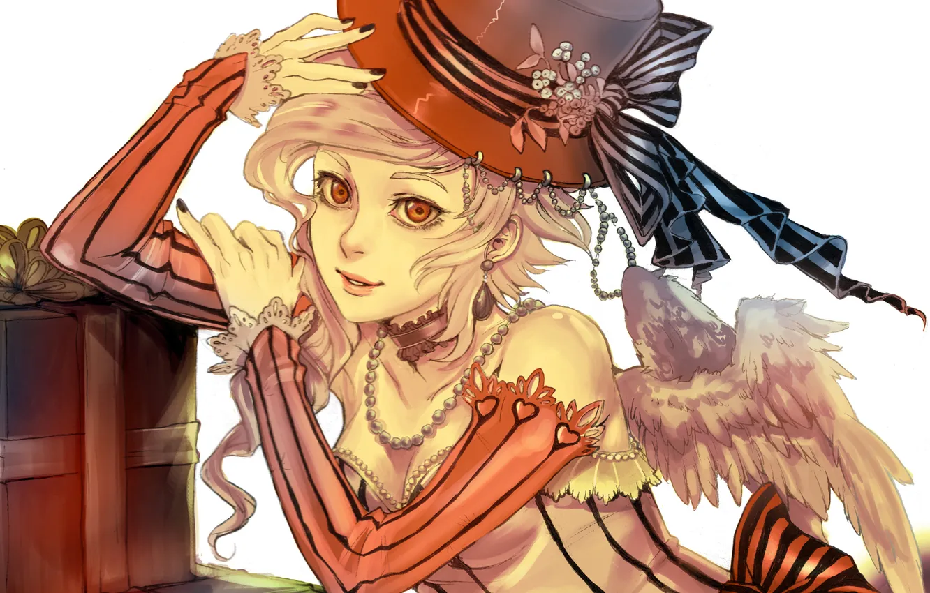 Photo wallpaper girl, hat, art, white background, razuri-chan