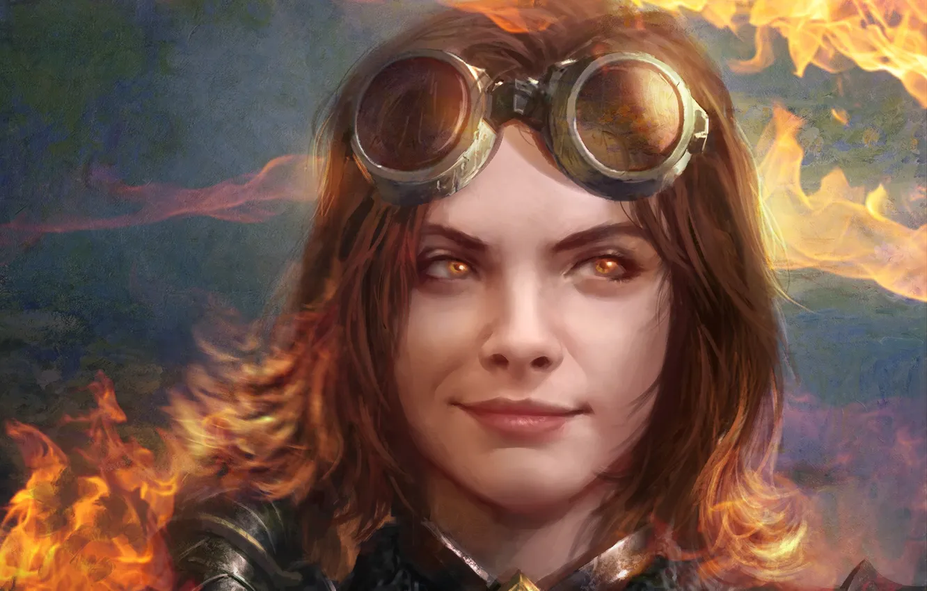 Photo wallpaper girl, face, art, glasses, Chandra Nalaar, Magic The Gathering, MTG