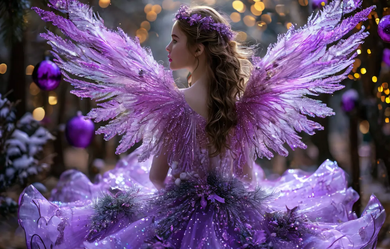 Photo wallpaper purple, girl, angel, fairy
