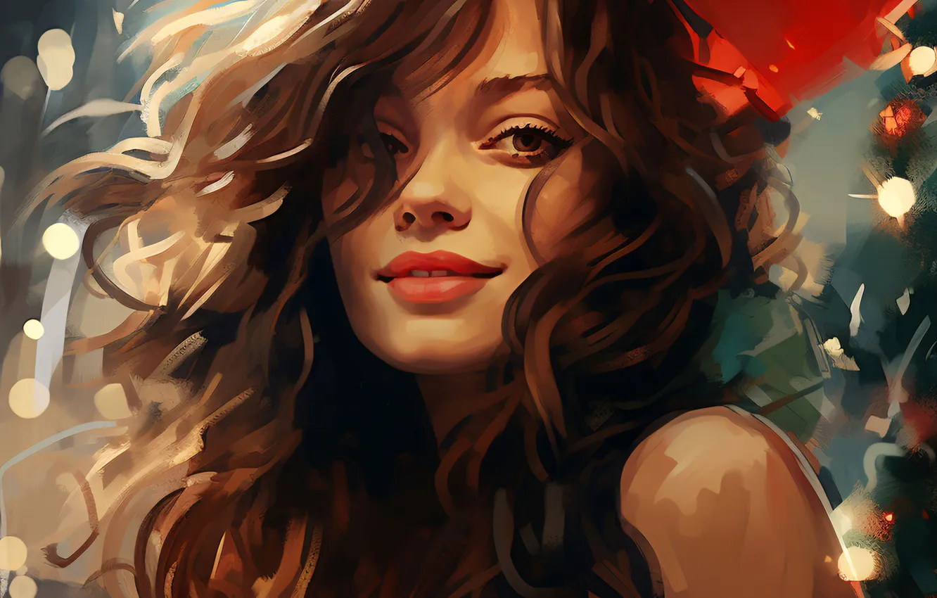 Photo wallpaper look, girl, night, smile, hair, new year, Christmas, confetti