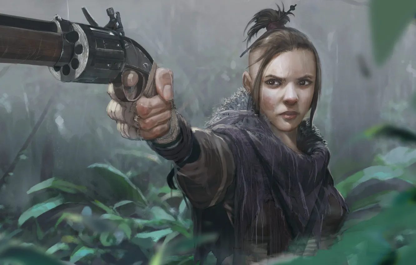 Photo wallpaper look, girl, revolver, Take Aim, Aim, Tehya