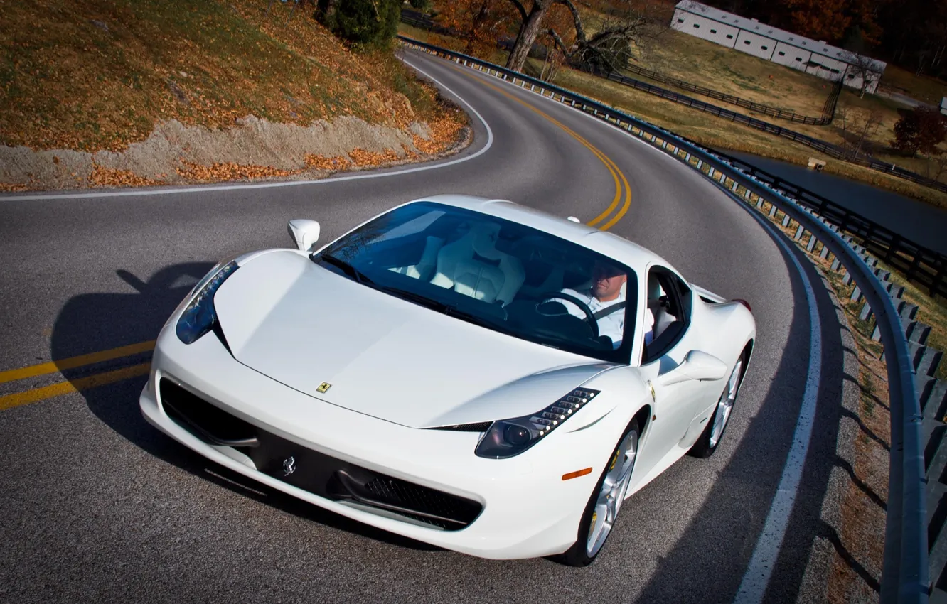 Photo wallpaper road, white, white, ferrari, Ferrari, road, Italy, 458 italia