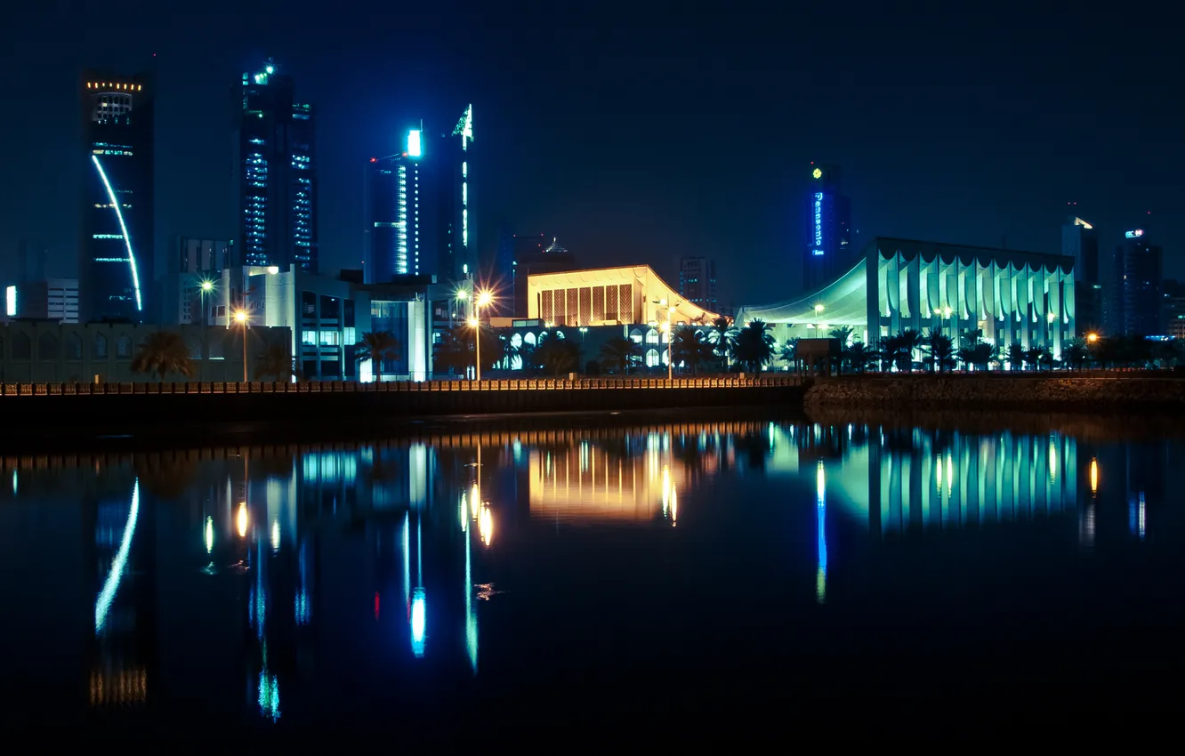 Photo wallpaper night, the city, lights, Kuwait