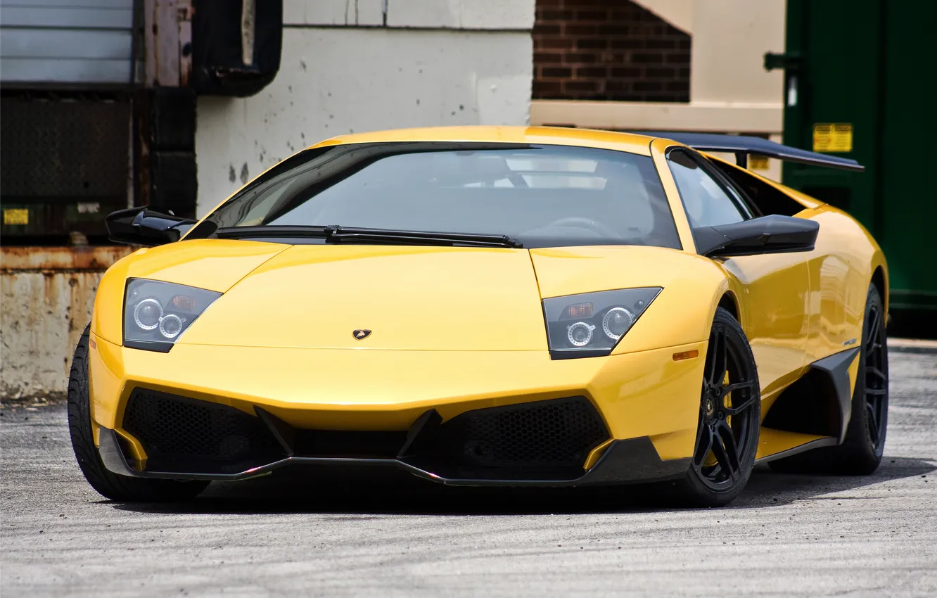 Photo wallpaper yellow, Lamborghini, murcielago
