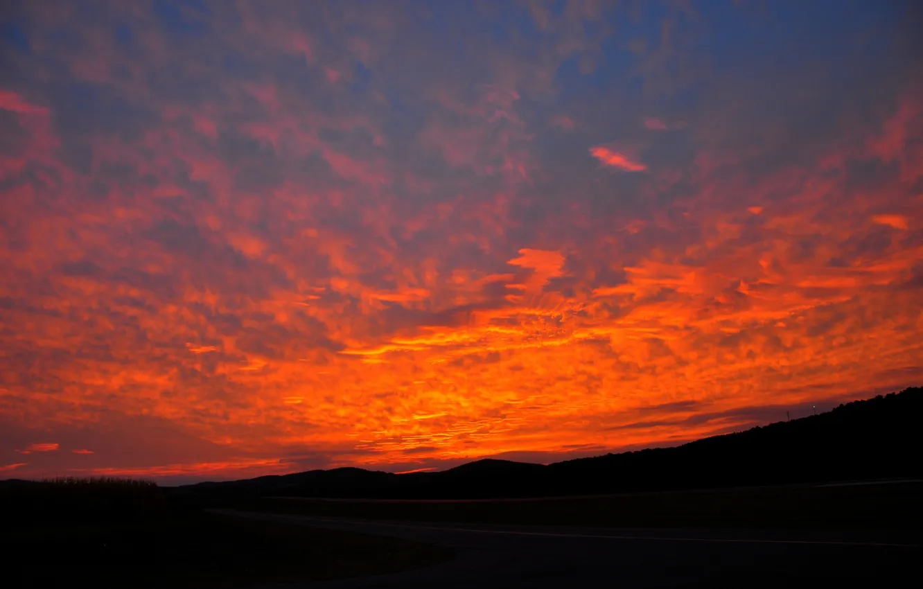 Photo wallpaper the sky, clouds, sunset, mountains, glow