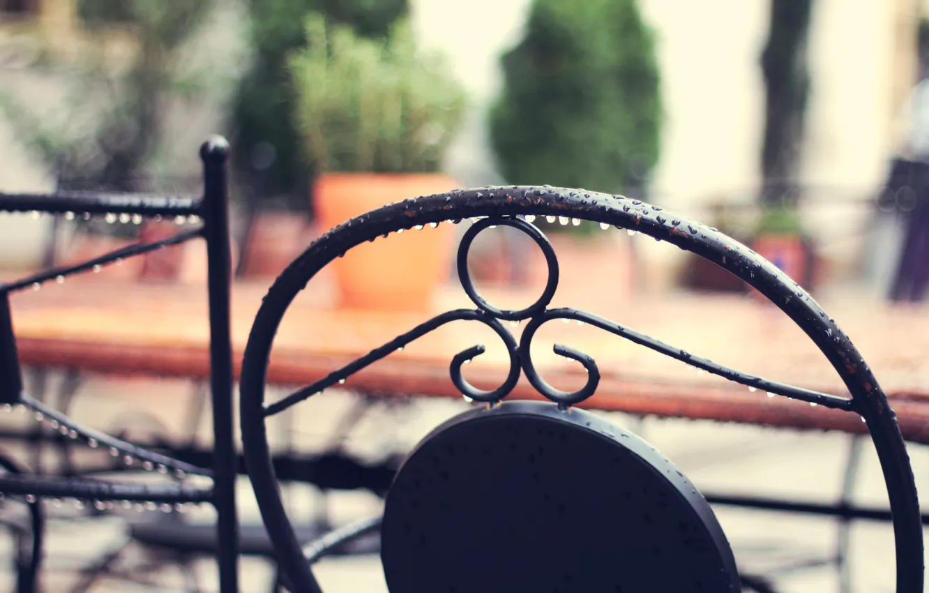 Photo wallpaper drops, the city, day, chair, effect, chair, tilt-shift, Rainy day