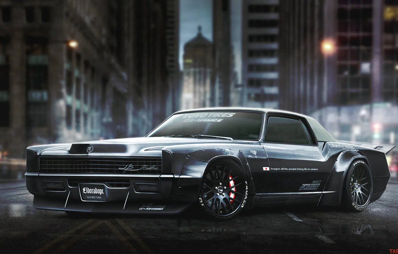 Photo wallpaper night, the city, rendering, black, Eldorado, Cadillac, art, Yasid Design