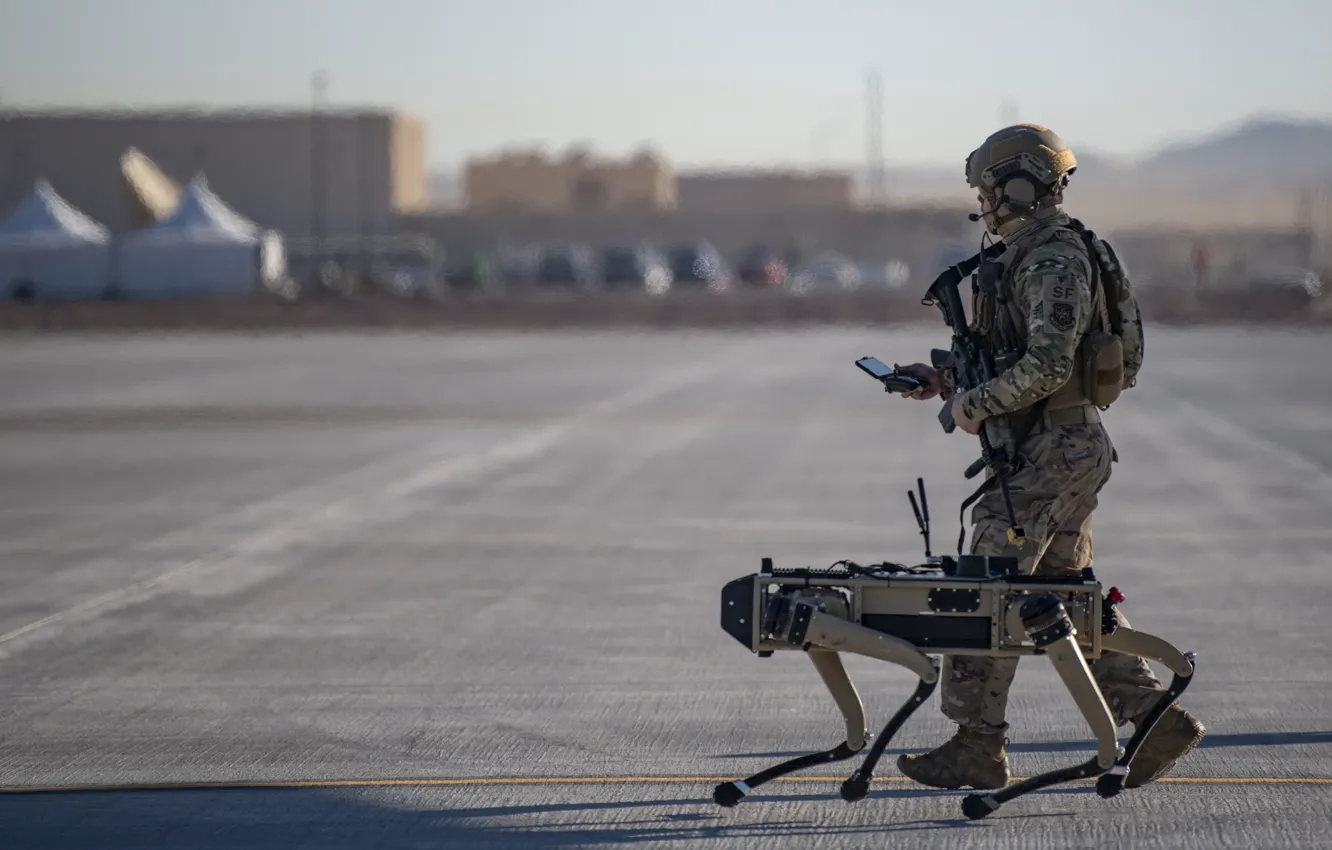 Photo wallpaper Dog, Soldiers, Air Force, Air force, Military Robot Dog, Base Security, Base security, Military robot …