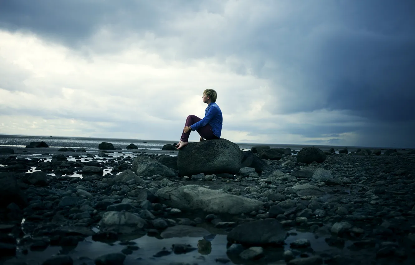 Photo wallpaper sea, the sky, guy