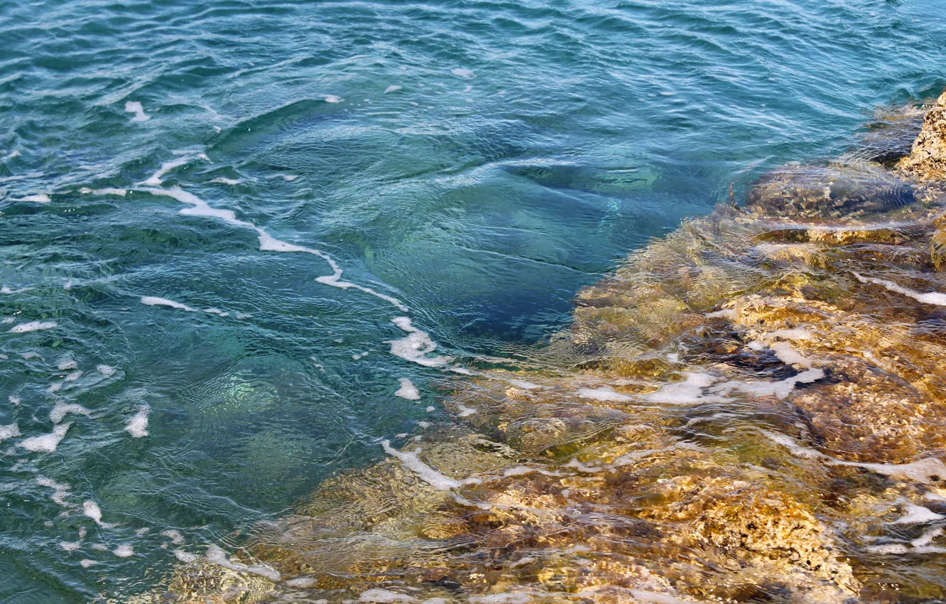 Photo wallpaper sea, wave, water, blue, nature, stones