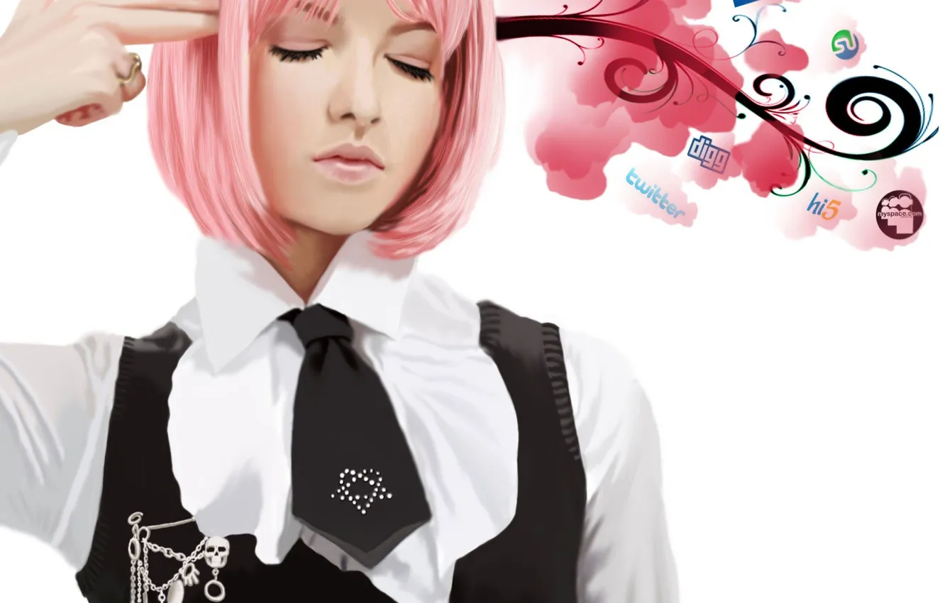 Photo wallpaper girl, hair, art, lips, tie, pink