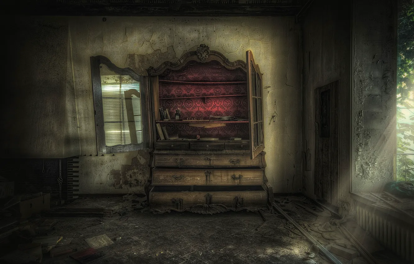 Photo wallpaper room, wardrobe, chest