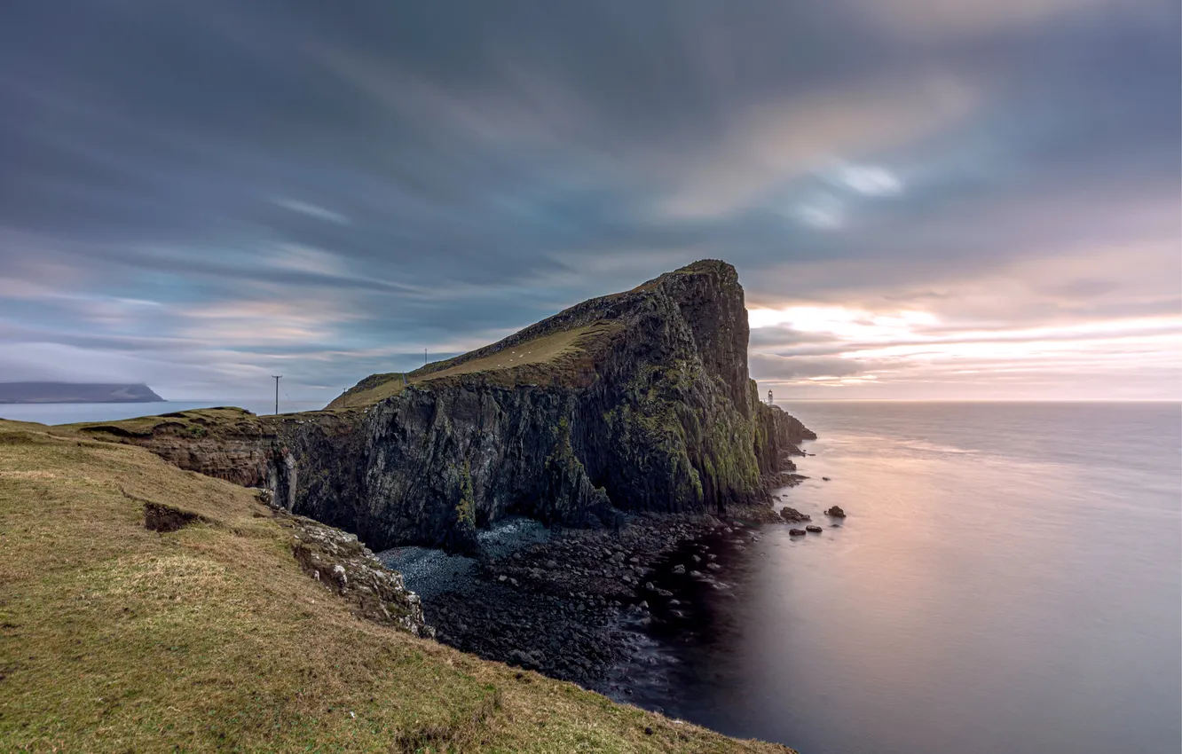 Photo wallpaper the sky, clouds, landscape, mountains, nature, the ocean, rocks, shore