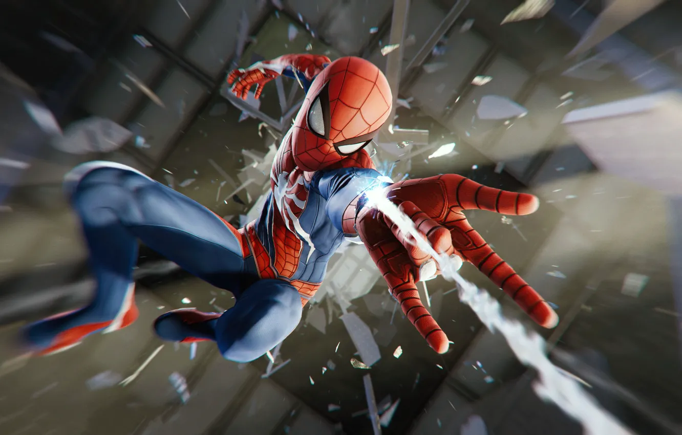 Photo wallpaper fragments, web, mask, costume, Superheroes, Marvel, Spider-Man, Insomniac Games