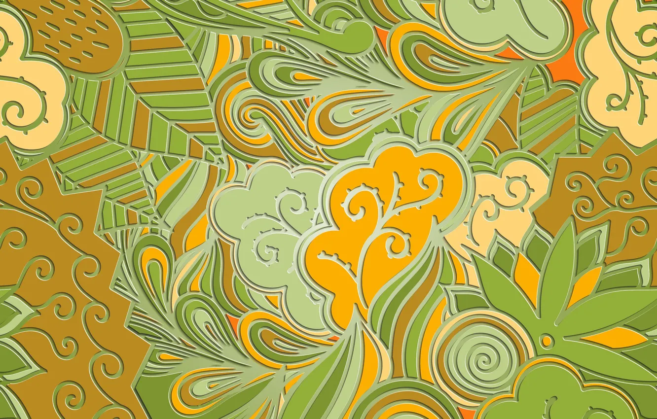 Photo wallpaper yellow, background, pattern, texture, green, background, Paisley, pattern.