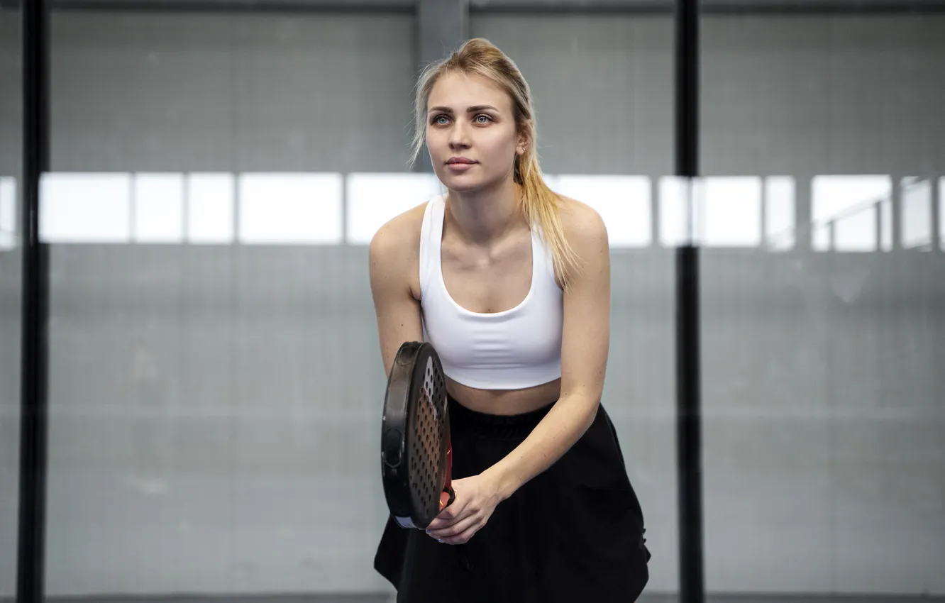 Photo wallpaper woman, playing, Tennis, front view, Paddle