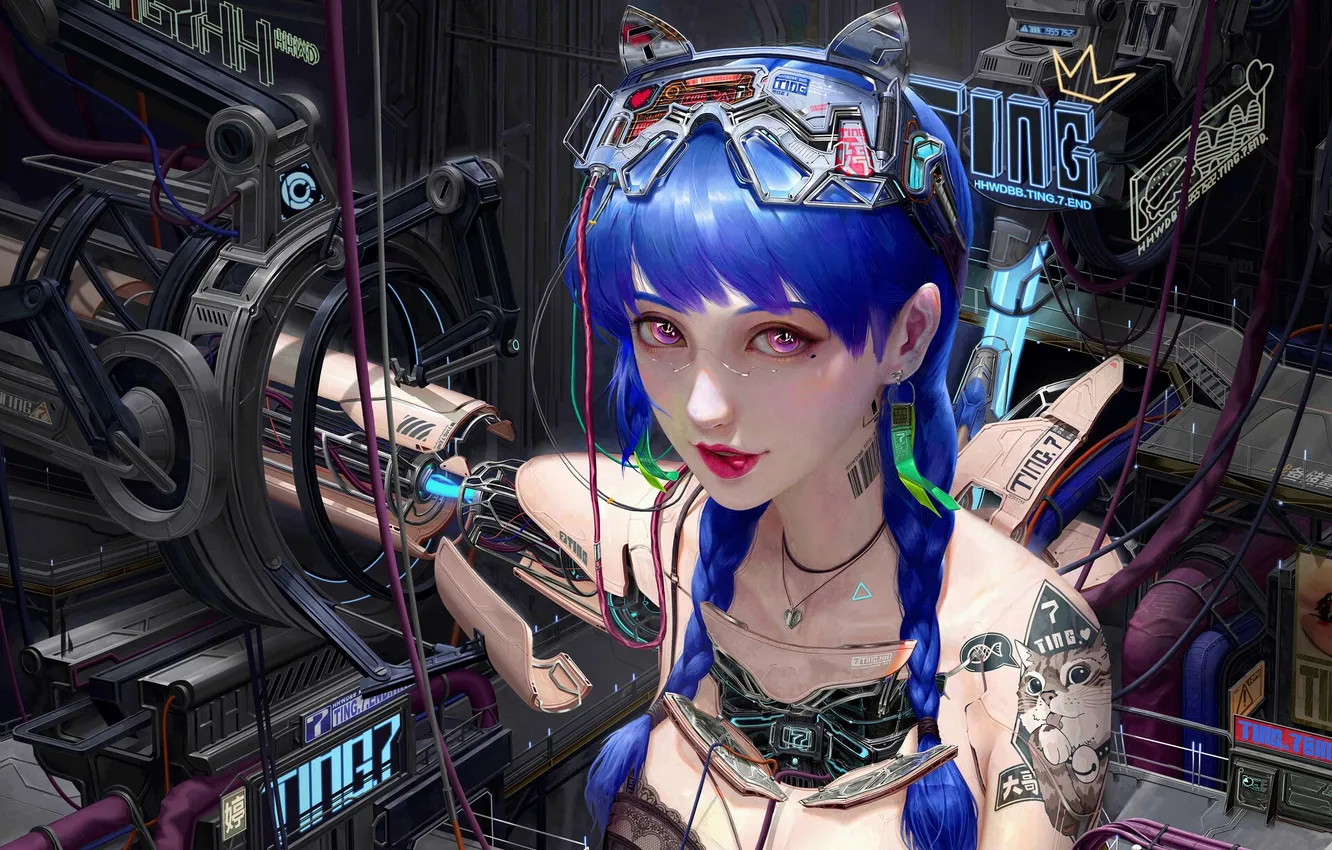 Photo wallpaper girl, fantasy, science fiction, sci-fi, tattoo, digital art, artwork, fantasy art