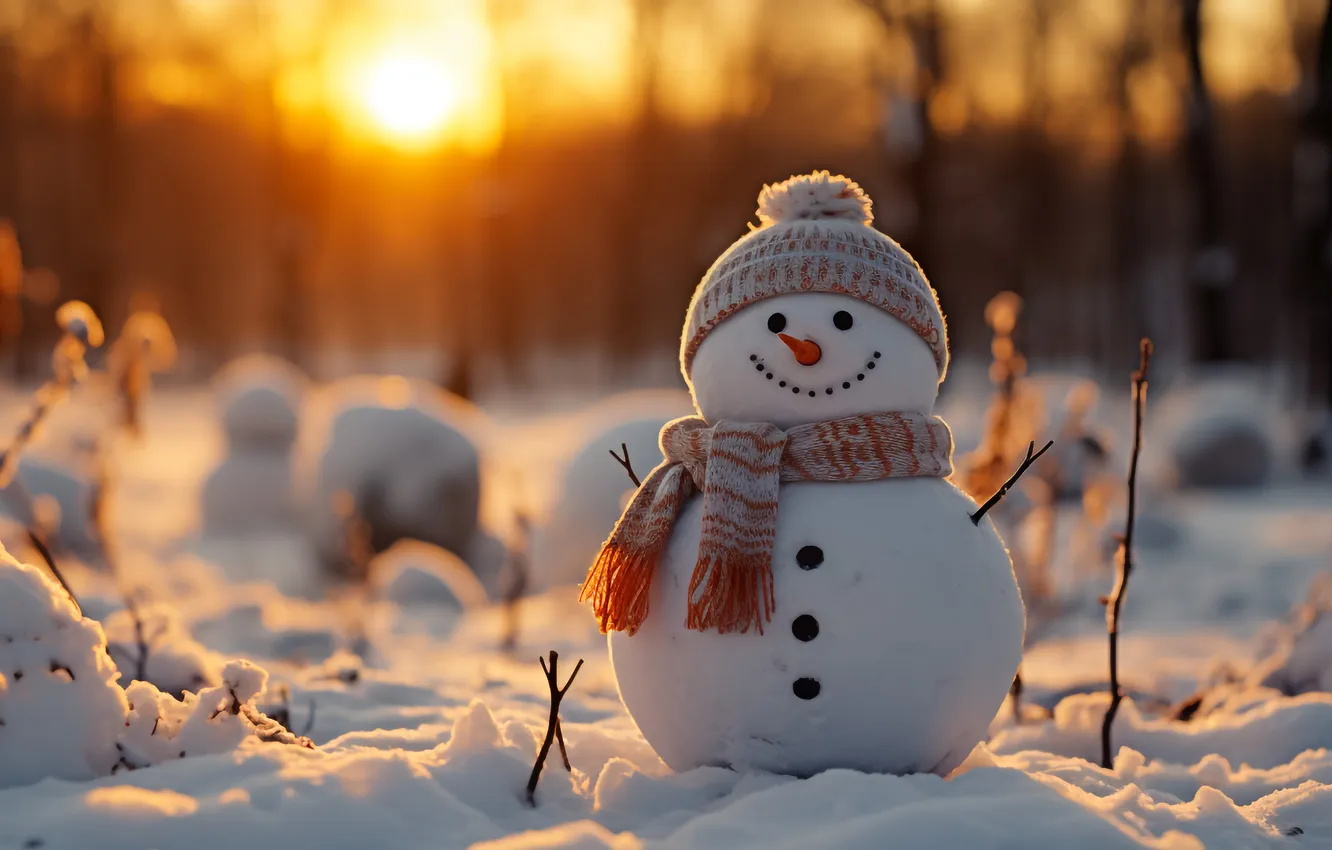 Photo wallpaper winter, snow, new year, Christmas, snowman, Christmas, winter, snow