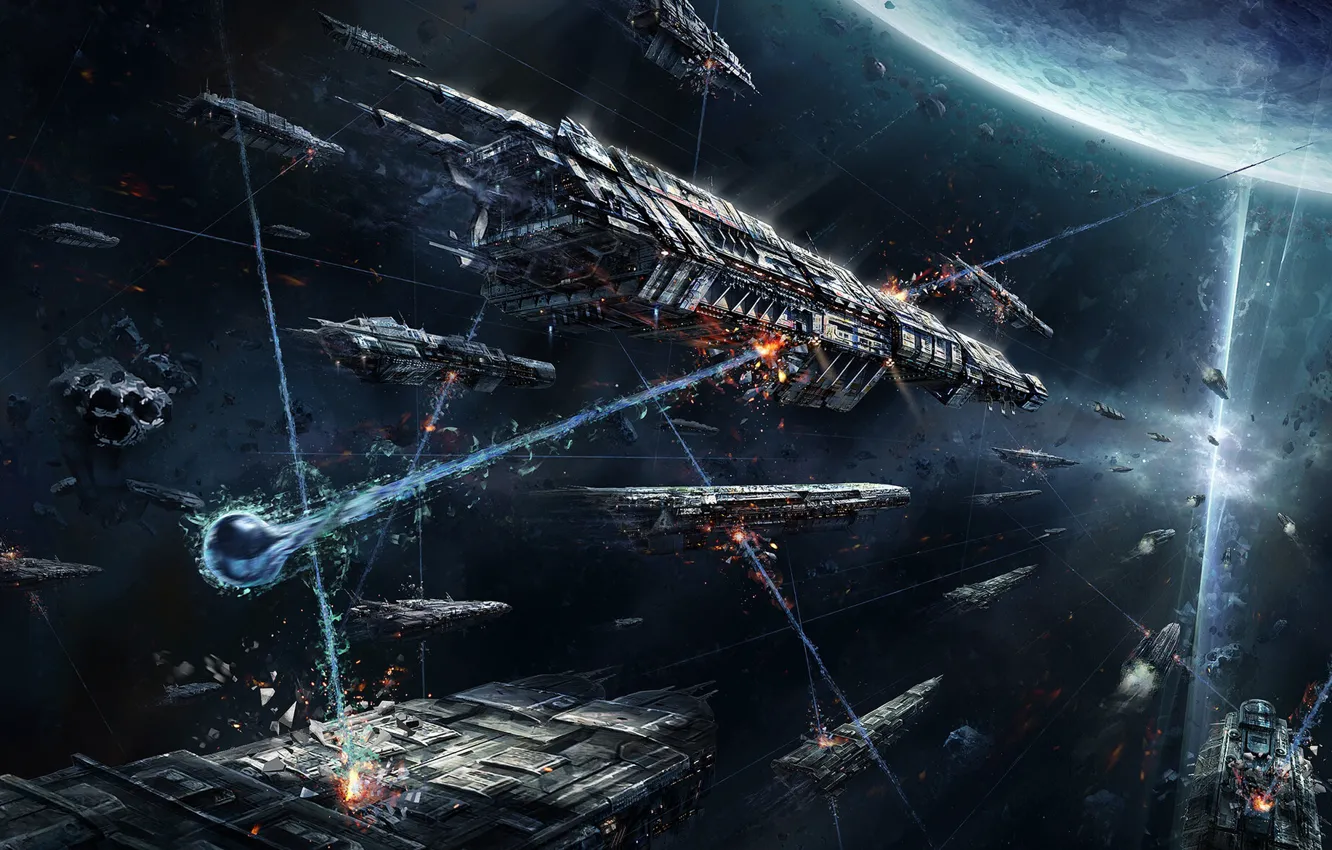 Photo wallpaper stars, nebula, fiction, planet, Navy, Spacecrafts, nebula, science fiction