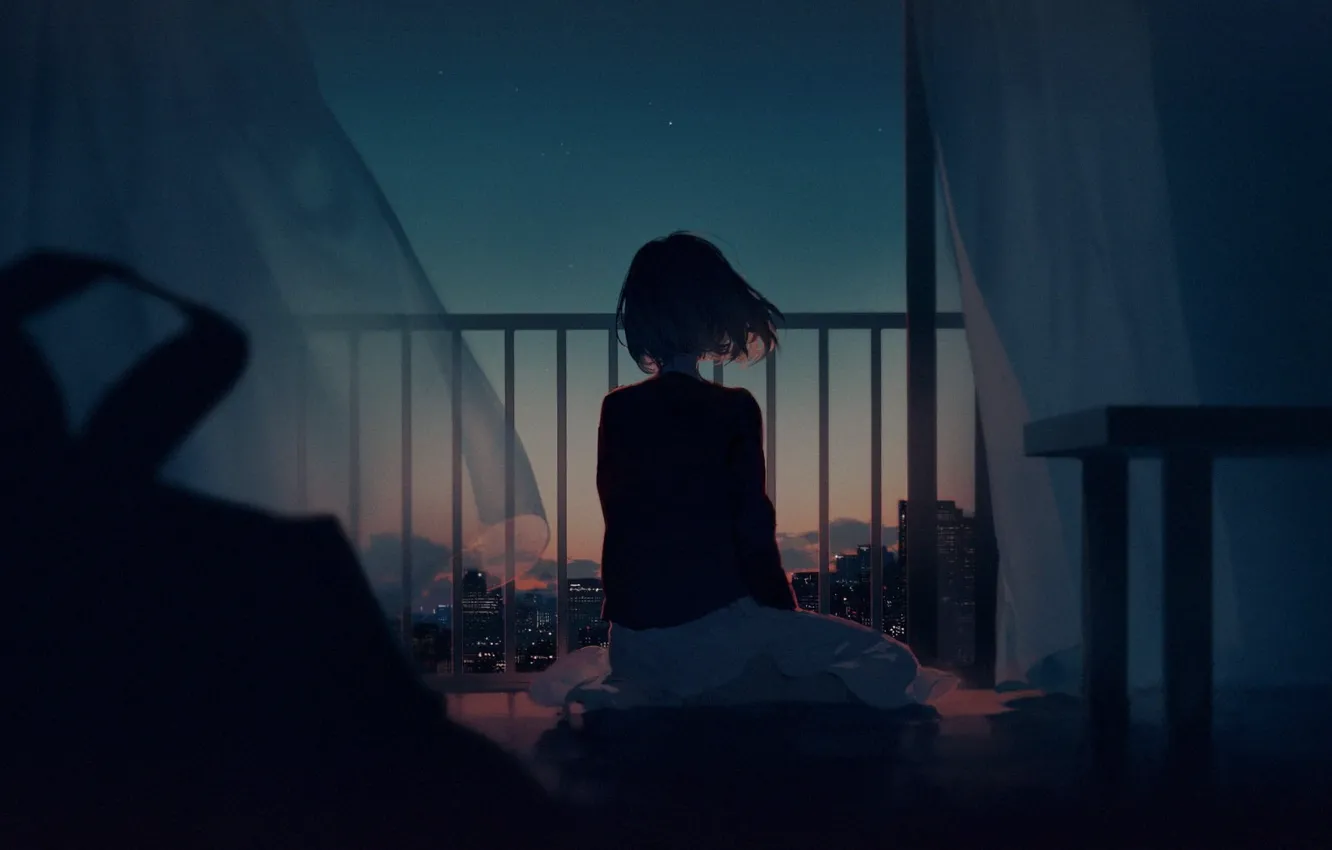 Photo wallpaper sadness, the evening, anime, aesthetics, Anime Devshuka