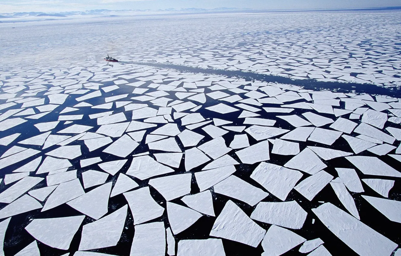 Photo wallpaper Horizon, Antarctica, Ice, Icebreaker