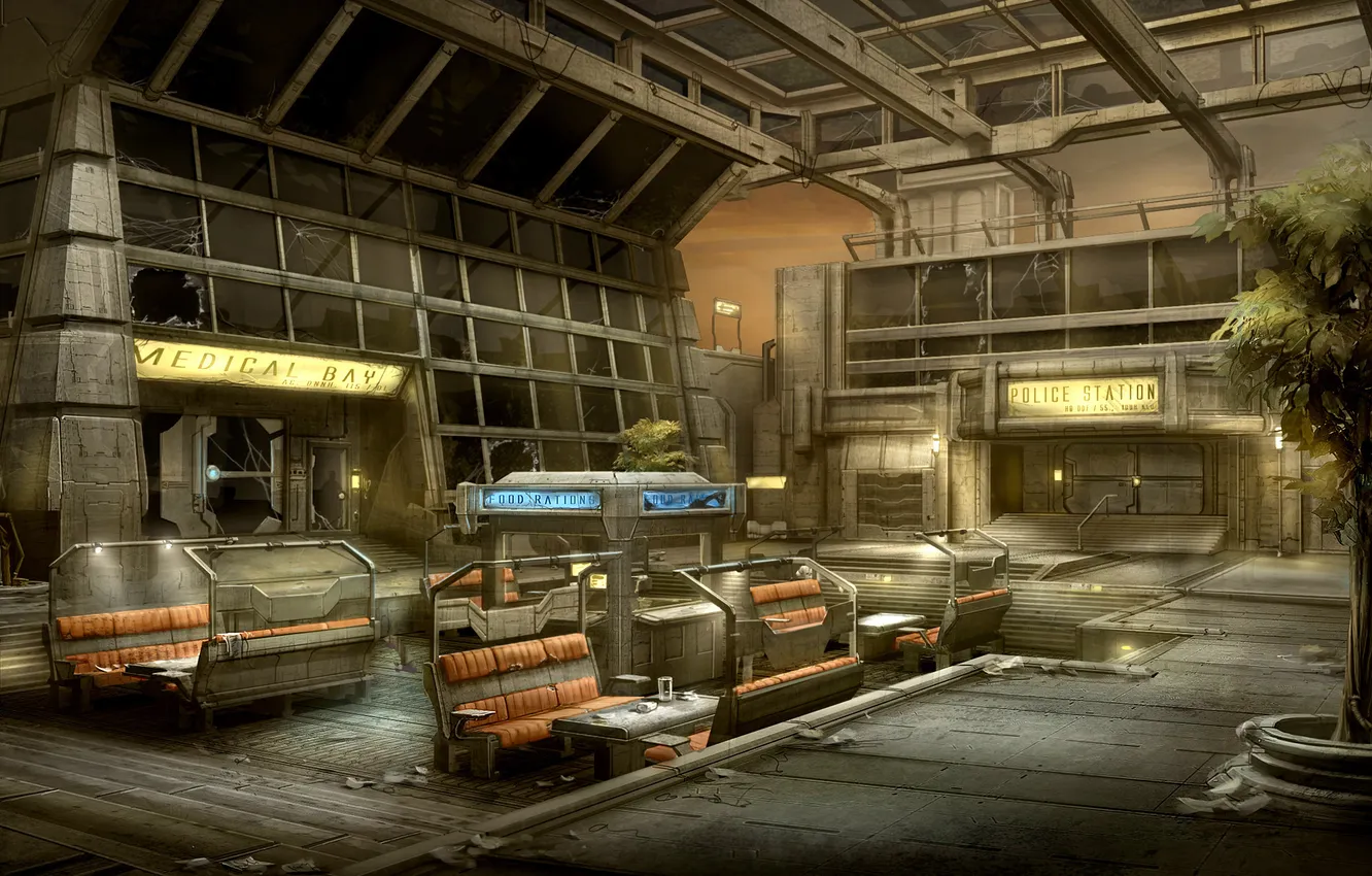 Photo wallpaper trees, the city, building, art, devastation, dead space, extraction