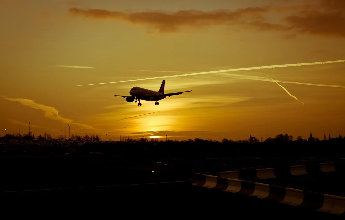 Photo wallpaper aviation, sunset, the plane