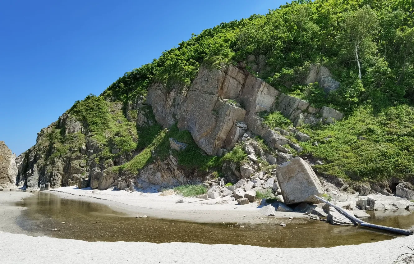 Photo wallpaper beach, Bay, blue sea, Primorye