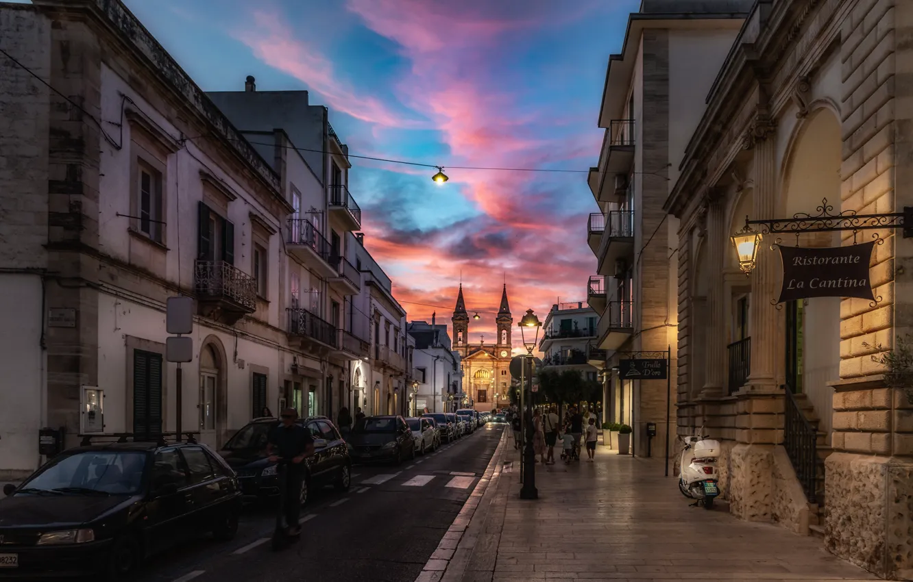 Photo wallpaper street, the evening, Italy, Alberobello