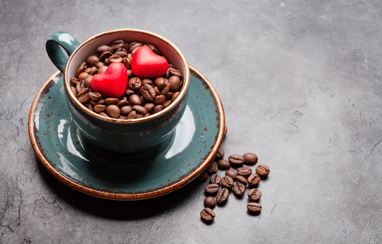 Photo wallpaper love, romance, heart, coffee, Cup, red, love, Valentine's day