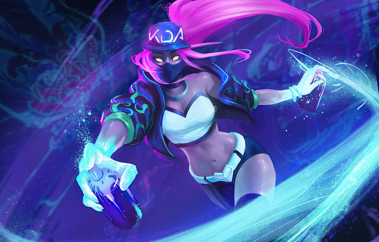 Photo wallpaper energy, movement, paint, the game, neon, game, Akali, League of Legends