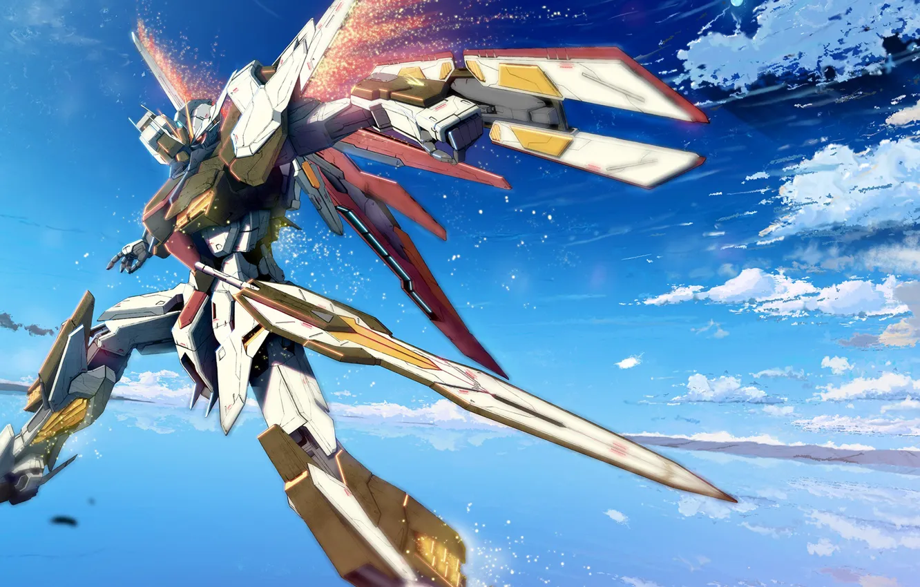 Photo wallpaper background, jump, robot, Mobile Suit Gundam