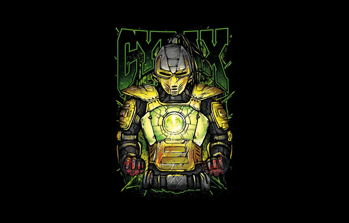 Photo wallpaper yellow, fighter, cyborg, art, Mortal Kombat, Cyrax