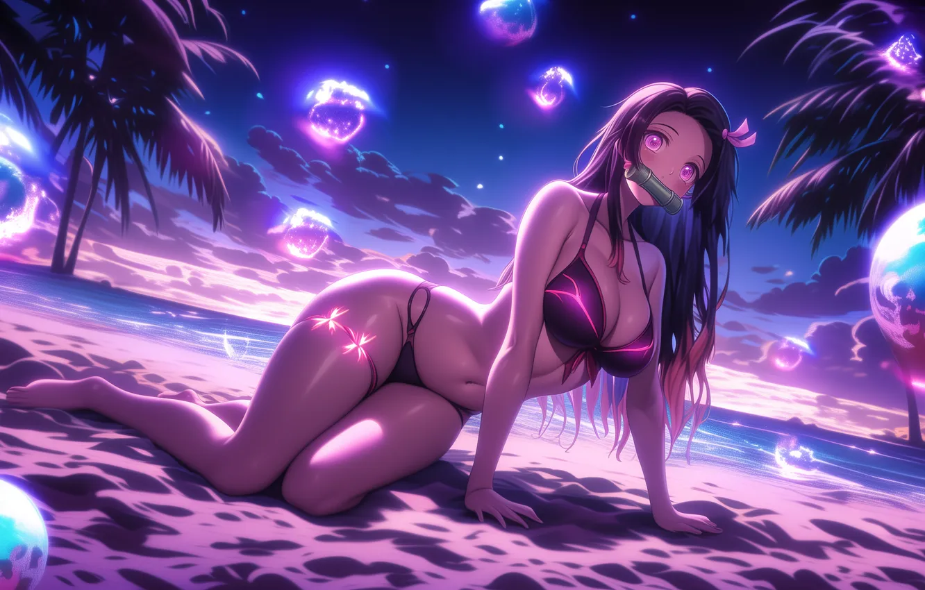 Photo wallpaper beach, swimsuit, anime, art, wallpaper, beach, blade, demon slayer