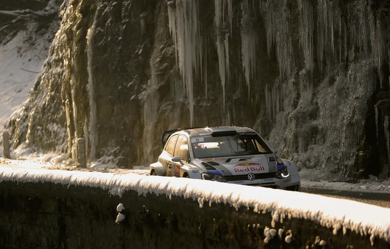 Photo wallpaper ice, icicles, Volkswagen, the fence, WRC, Rally, Monte Carlo, Polo