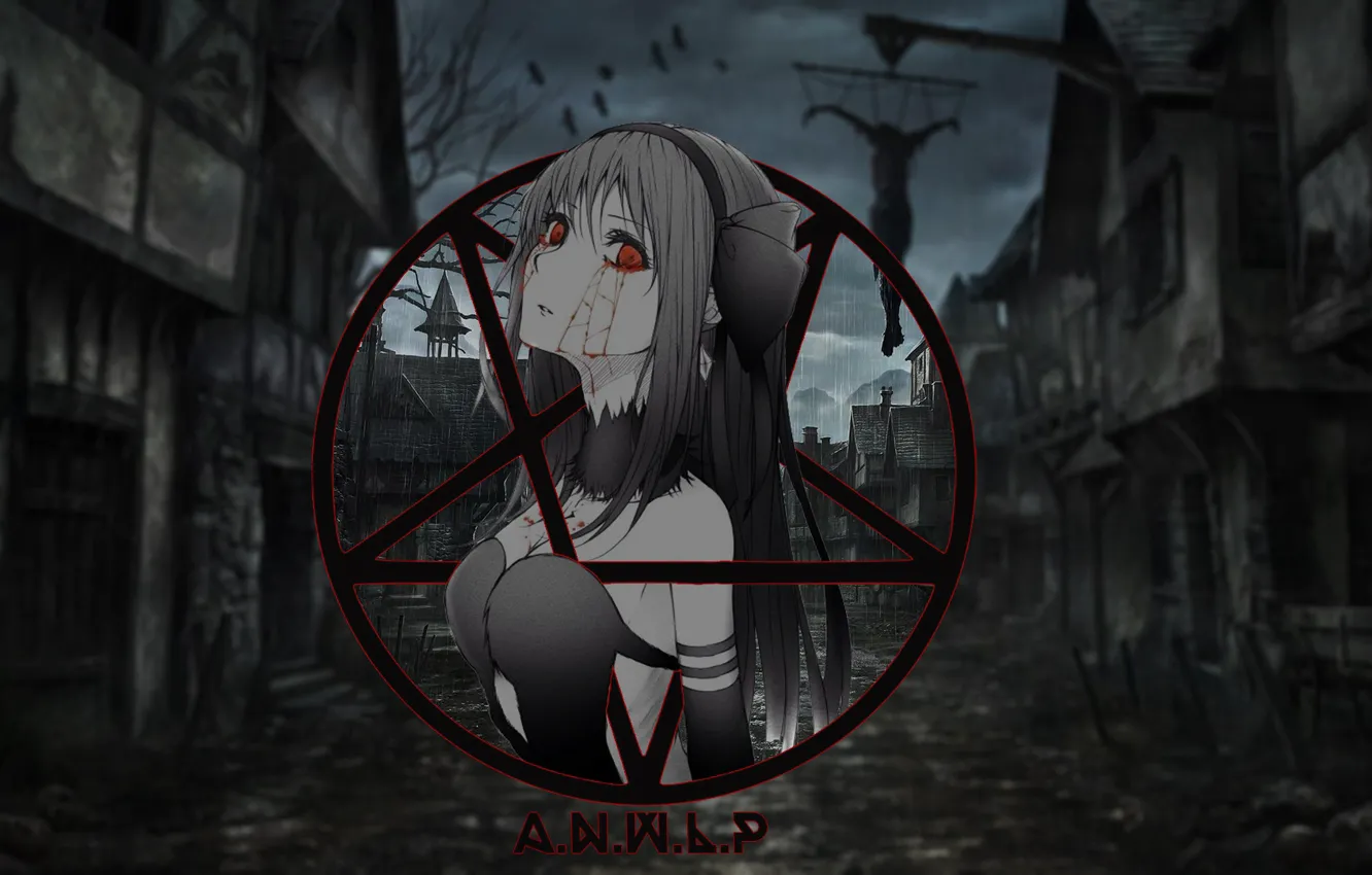 Photo wallpaper girl, Gothic, blood, anime, pentagram, madskillz