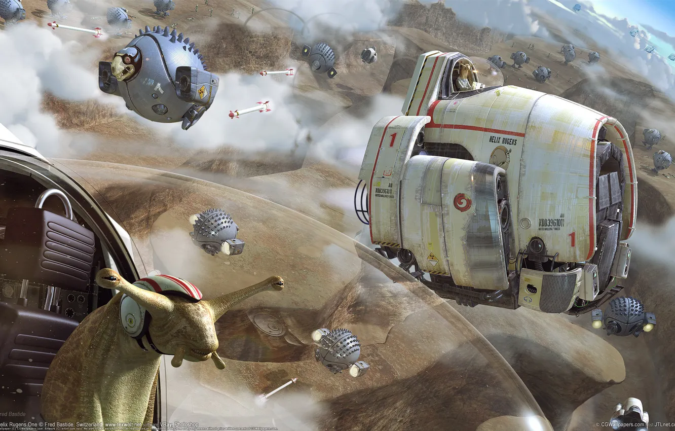 Photo wallpaper fiction, snail, spaceships, CG wallpapers, alien planet, Fred Bastide, strange creatures, Helix Rugens One