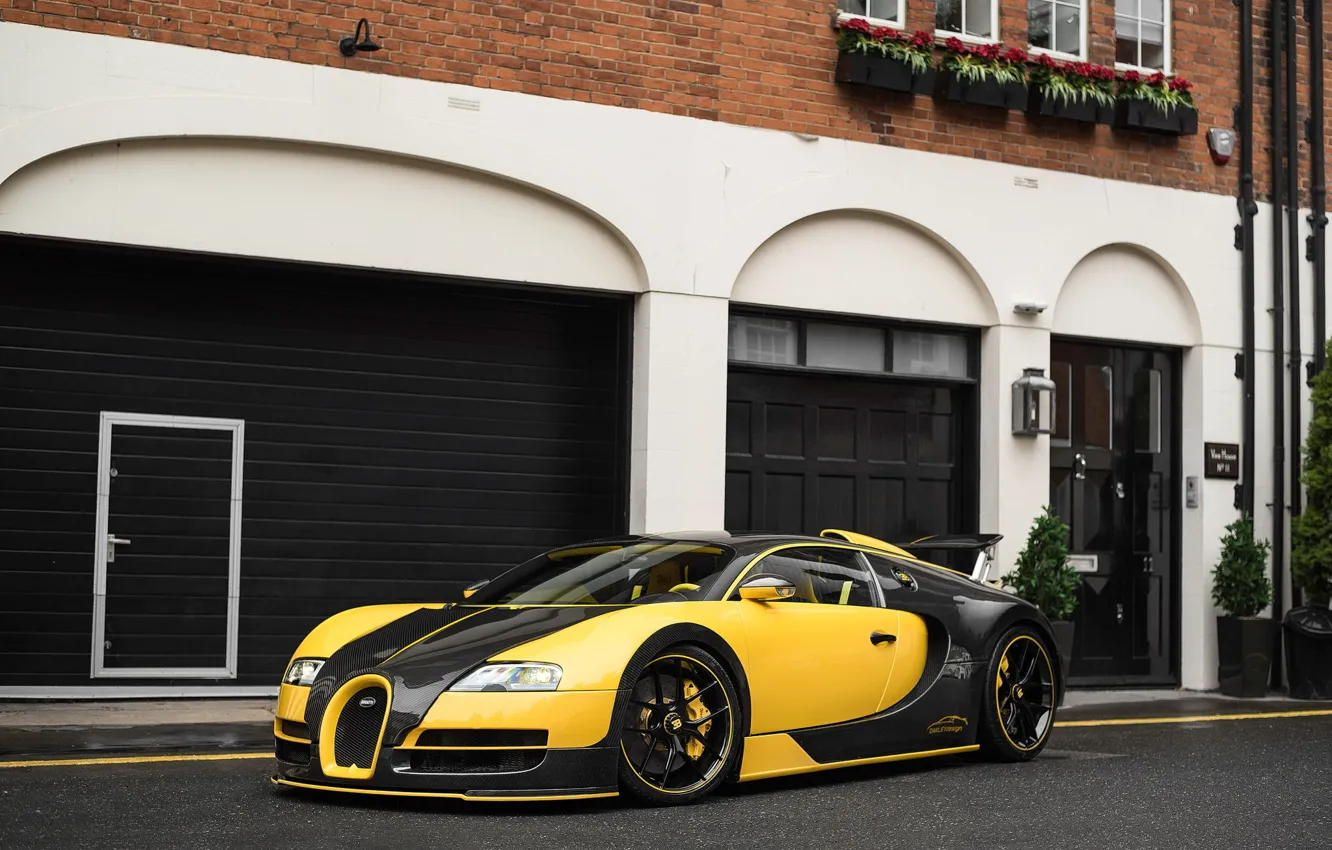 Photo wallpaper Bugatti, Veyron, Carbon, Black, Yellow